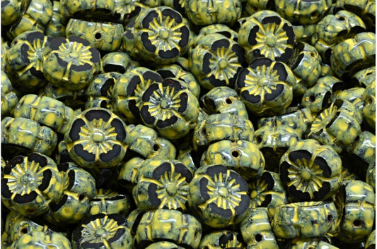 桌切夏威夷花珠，黑色石灰华米色黄色斑点 (23980-86800-33303)，玻璃，捷克共和国