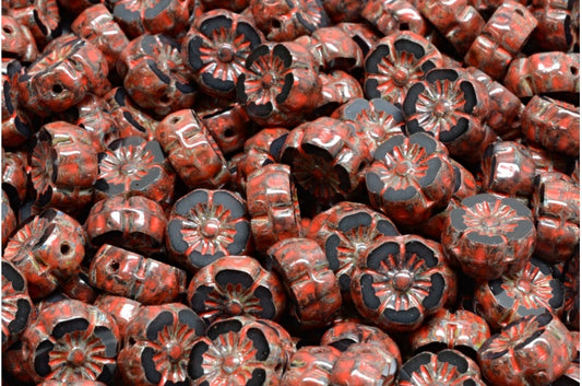 夏威夷花桌切珠，黑色石灰华米色橙色斑点 (23980-86800-33307)，玻璃，捷克共和国