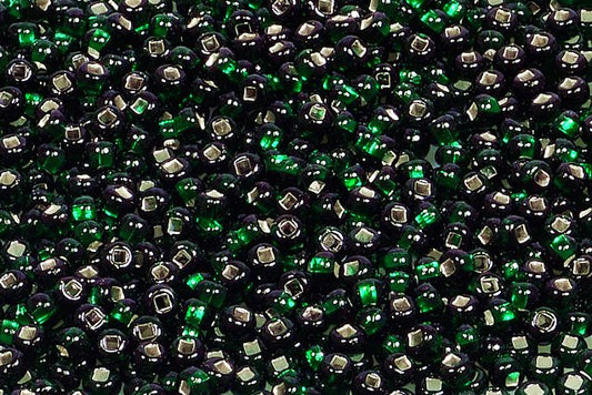 Round Preciosa Ornela Rocailles Seed Beads, Transp. Dark Green, Silver Lined (57150), Glass, Czech Republic