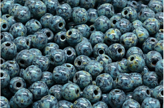 セミラウンドベダス、ブラックトラバーチンターコイズスポット（23980-86800-33309）、ガラス、チェコ共和国