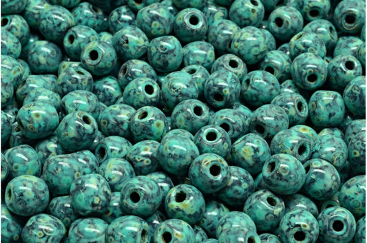 セミラウンドベダス、ブラックトラバーチンターコイズスポット（23980-86800-33310）、ガラス、チェコ共和国