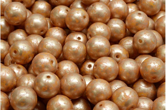 Round Druck Beads, White 84303 Gold Splash (02010-84303-86710), Glass, Czech Republic