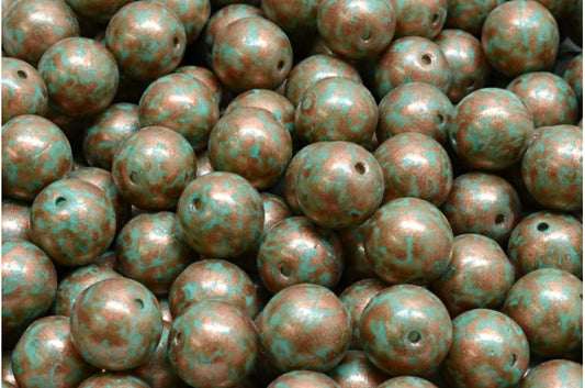 Round Druck Beads, White 84309 Copper Splash (02010-84309-86750), Glass, Czech Republic