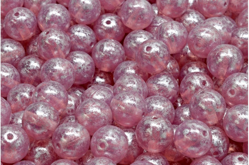 Round Druck Beads, Opal Pink Silver Gray (71010-34301), Glass, Czech Republic
