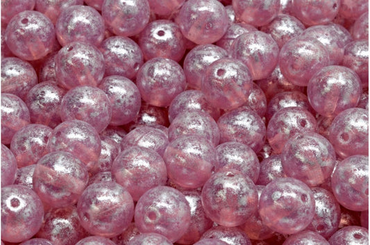 Round Druck Beads, Opal Pink Silver Gray (71010-34301), Glass, Czech Republic