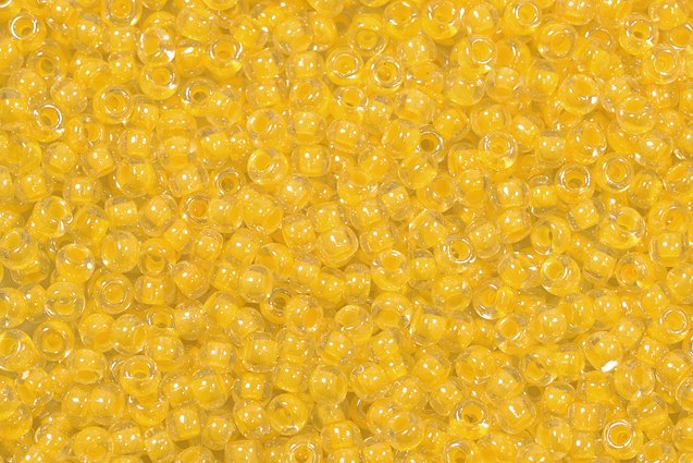 Round Preciosa Ornela Rocailles Seed Beads, Crystal, Colour Lined Yellow, Rainbow (58583), Glass, Czech Republic