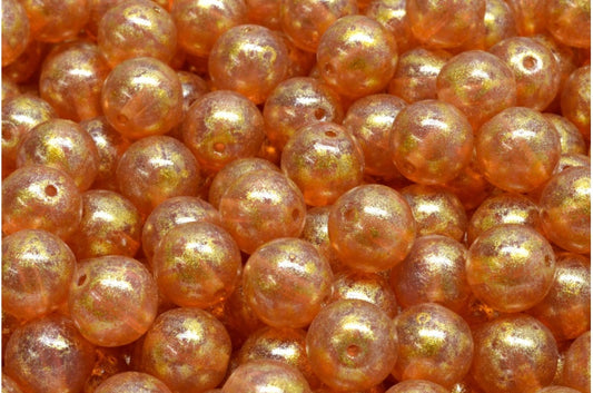 Round Druck Beads, Opal Pink Light Yellow (71010-34302), Glass, Czech Republic