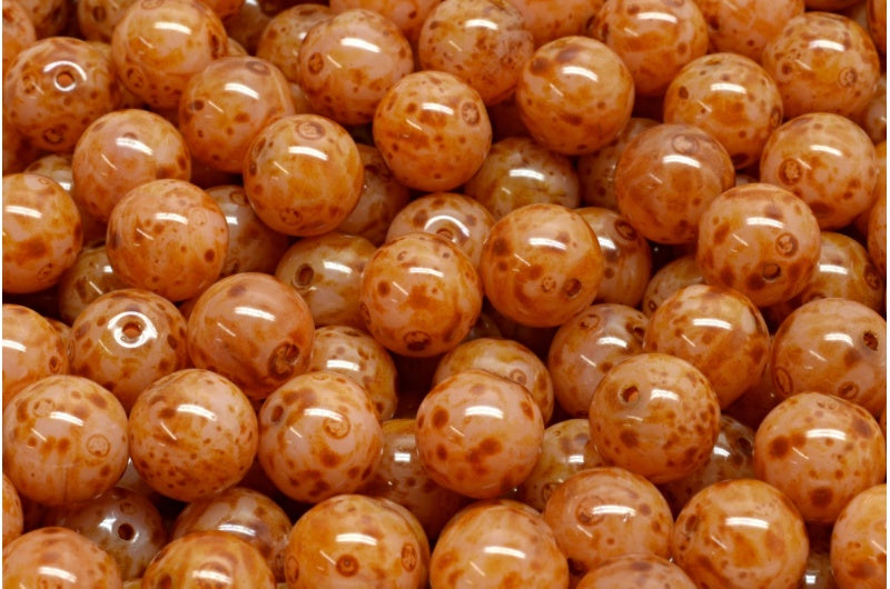 Round Druck Beads, Opal Pink Travertin (71010-86800), Glass, Czech Republic