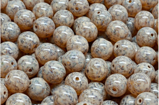 圆形 Druck 珠子，水晶石灰华米色石灰华斑点 (00030-86800-33301)，玻璃，捷克共和国