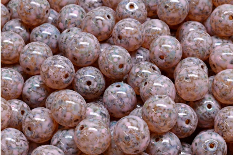 ラウンドドラックビーズ、クリスタルトラバーチンウォームパープルスポット（00030-86800-33304）、ガラス、チェコ共和国