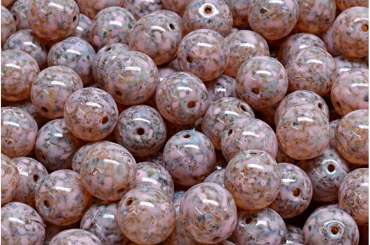 ラウンドドラックビーズ、クリスタルトラバーチンウォームパープルスポット（00030-86800-33304）、ガラス、チェコ共和国