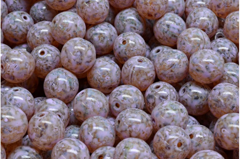 Round Druck Beads, Crystal Travertin Cold Purple Spotted (00030-86800-33305), Glass, Czech Republic