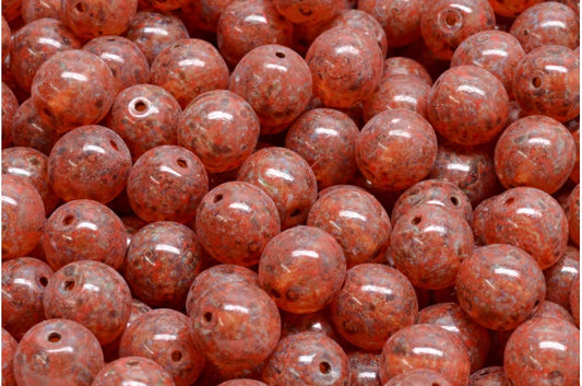 Round Druck Beads, Crystal Travertin Beige Orange Spotted (00030-86800-33307), Glass, Czech Republic