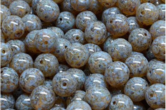 ラウンドドラックビーズ、クリスタルトラバーチンブルースポット（00030-86800-33308）、ガラス、チェコ共和国
