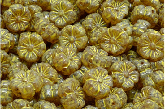 Mallow Flower, Crystal Travertin Beige Yellow Spotted (00030-86800-33303), Glass, Czech Republic