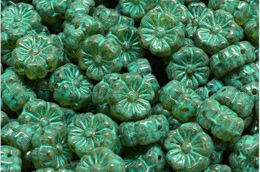 Mallow Flower, Crystal Travertin Turqouise Spotted (00030-86800-33310), Glass, Czech Republic