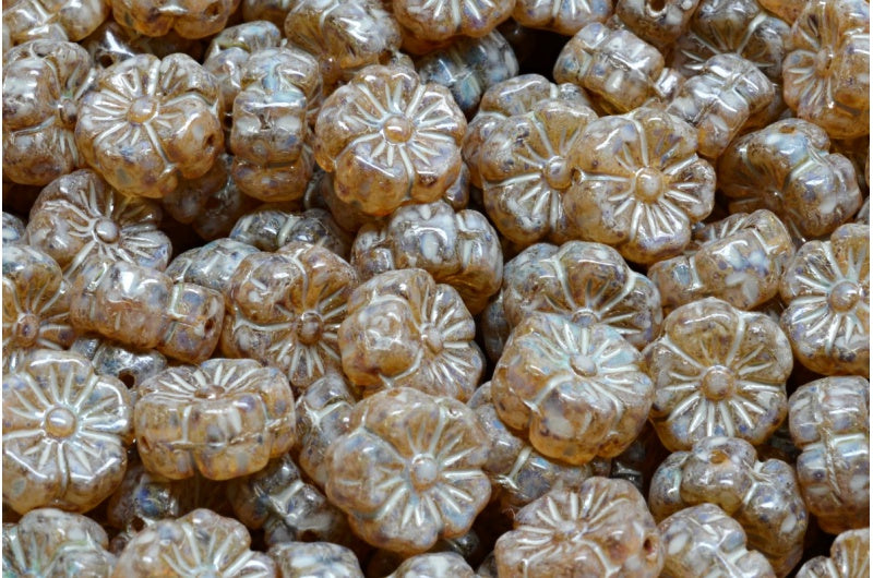 锦葵花，米色斑点水晶石灰华 (00030-86800-33312)，玻璃，捷克共和国