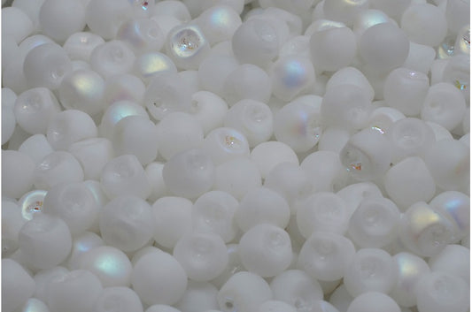 Mushroom Button Beads, White Matte Ab (02010-84100-28701), Glass, Czech Republic