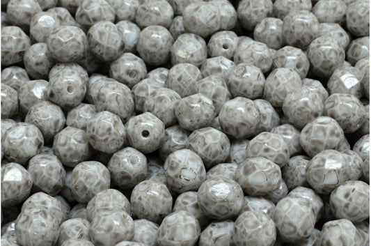 多面圆形火抛光珠，粉笔白色 34312 (03000-34312)，玻璃，捷克共和国