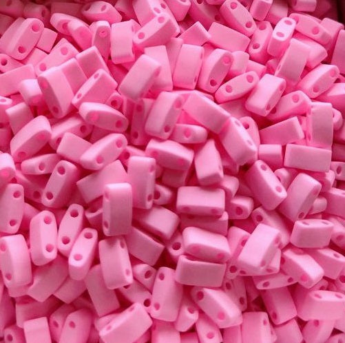Miyuki Tila / Half Tila / Quater Tila 2-hole Beads, Matted Pink (HTL0923), Glass, Japan