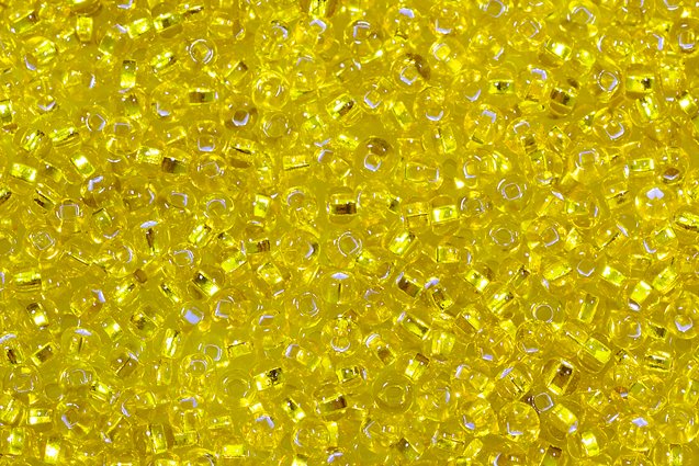 Round Preciosa Ornela Rocailles Seed Beads, Transp. Yellow Amber, Silver Lined (87010), Glass, Czech Republic