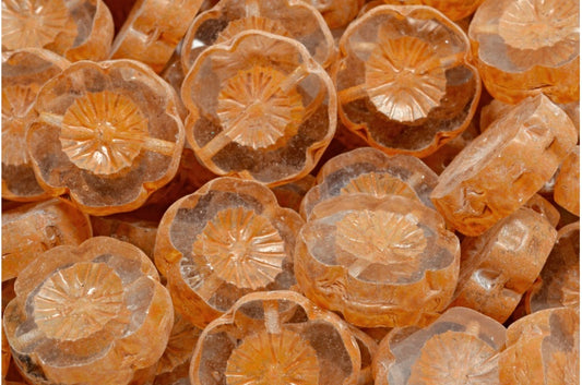 Table Cut Hawaii Flower Beads, Crystal Orange Spotted (00030-33302), Glass, Czech Republic