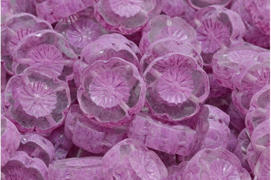 Table Cut Hawaii Flower Beads, Crystal Pink Spotted (00030-33306), Glass, Czech Republic