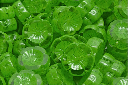 夏威夷花形桌切珠，水晶绿点 (00030-33311)，玻璃，捷克共和国