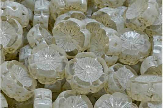 OUTLET 10 grams Table Cut Hawaii Flower Beads, 14 x 14 mm, Crystal Beige Spotted (00030-33312), Glass, Czech Republic