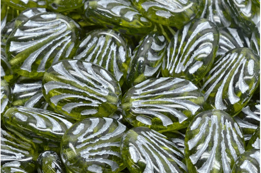 Oval With Lines, Transparent Green Silver Lined (50230-54301), Glass, Czech Republic