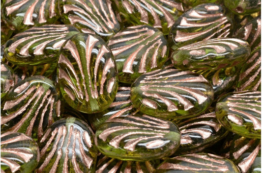 Oval With Lines, Transparent Green Copper Lined (50230-54318), Glass, Czech Republic