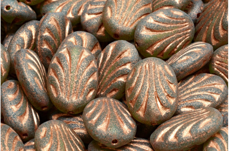 Oval With Lines, Transparent Green Matte Copper Lined (50230-84100-54319), Glass, Czech Republic