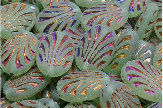 Oval With Lines, Transparent Green Sliperit Full (2X Side) Matte (50500-29503-84100), Glass, Czech Republic