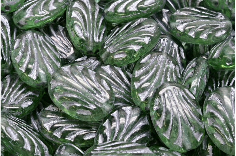Oval With Lines, Transparent Green Silver Lined (50500-54301), Glass, Czech Republic