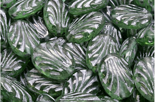 Oval With Lines, Transparent Green Silver Lined (50500-54301), Glass, Czech Republic