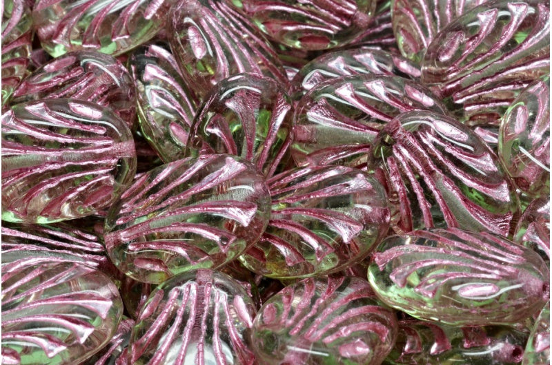 Oval With Lines, Transparent Green Pink Lined (50500-54321), Glass, Czech Republic