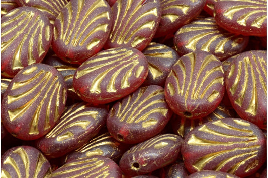 オーバル型、ルビーレッドマットゴールドライン（90080-84100-54302）、ガラス、チェコ共和国