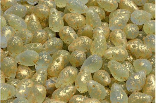 Drop Beads, Transparent Yellow Transparent Blue Matte Gold Splash (80130-30020-84100-94401), Glass, Czech Republic