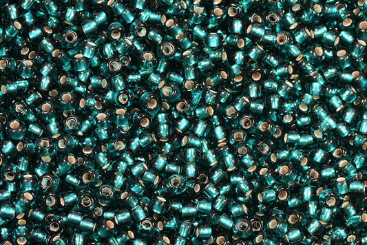 Round Preciosa Ornela Rocailles Seed Beads, Transp. Teal Green, Silver Lined (57710), Glass, Czech Republic