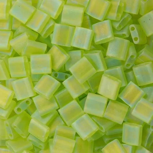 Miyuki Tila / Half Tila / Quater Tila 2-hole Beads, Transparent Chartreuse AB Matt (TL0143FR), Glass, Japan