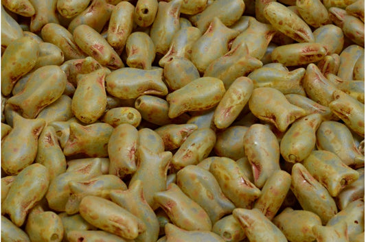 Simple Fish Beads, Transparent Aqua Matte Travertin (60020-84100-86800), Glass, Czech Republic