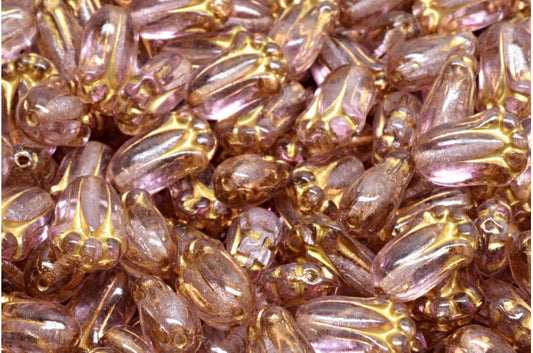 Tulip Bud Beads, Crystal Gold Lined Light Fuchsia Pink (00030-54302-34306), Glass, Czech Republic
