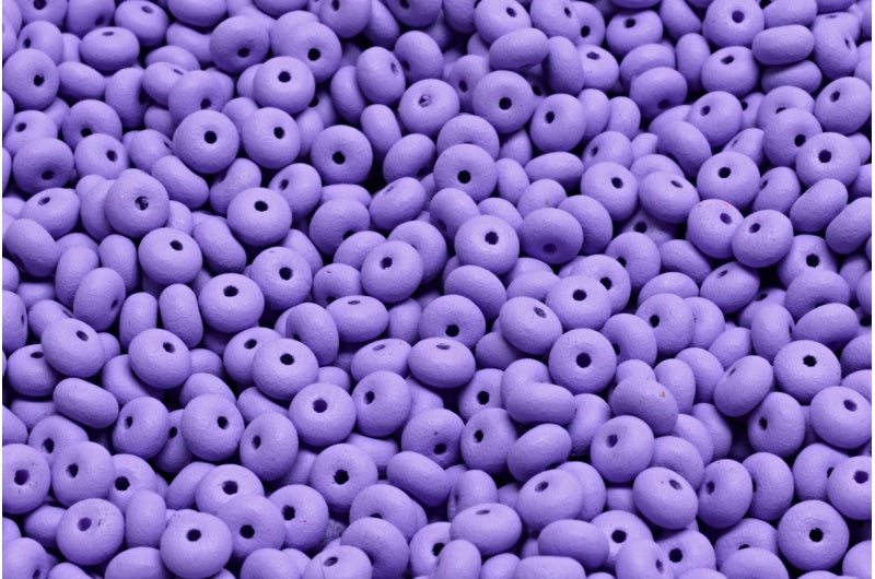 Rondelle Druck Beads, White Opal Bright Purple Matte (02020-22M14), Glass, Czech Republic
