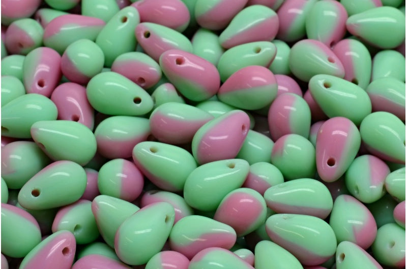 Drop Beads, Opaque Pink Opaque Green (73010-53100), Glass, Czech Republic