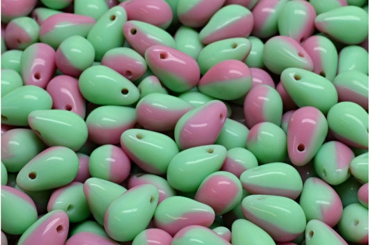 Drop Beads, Opaque Pink Opaque Green (73010-53100), Glass, Czech Republic