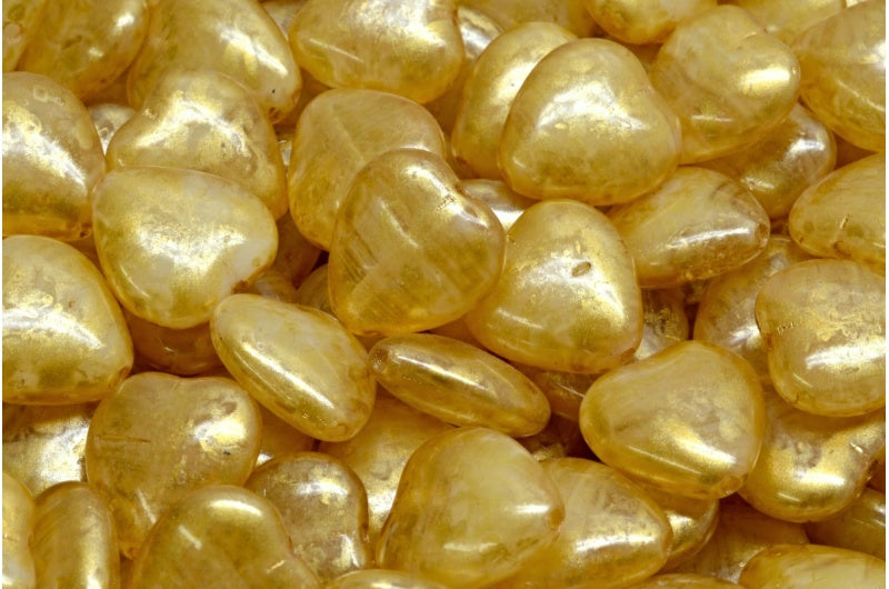 ハートビーズ、ホワイトゴールドスプラッシュ（R0201-86720）、ガラス、チェコ共和国