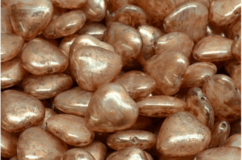 Heart Beads, White Copper Splash (R0201-86750), Glass, Czech Republic