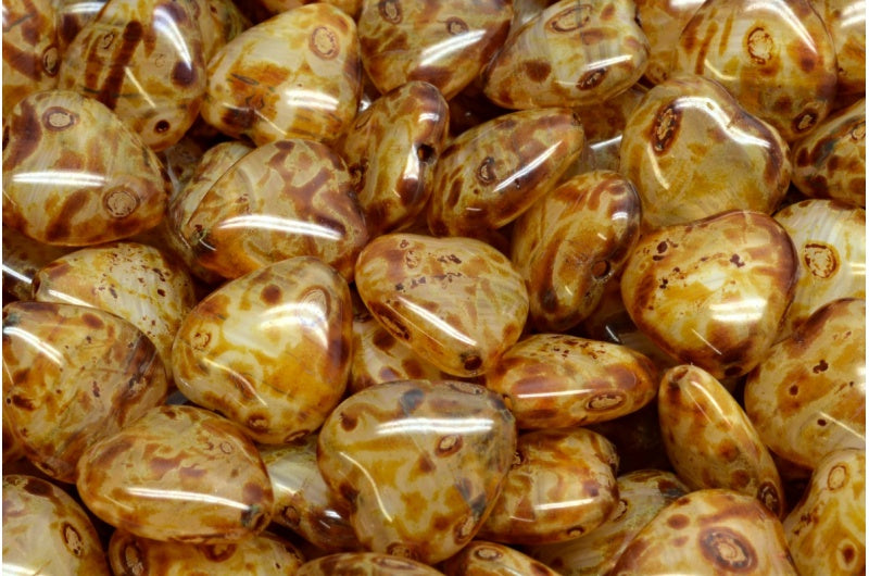 ハートビーズ、ホワイトトラバーチン（R0201-86800）、ガラス、チェコ共和国