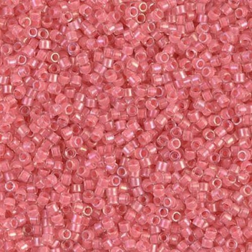 Miyuki DELICA Seed Beads Rocailles, Crystal Coral Pink AB lined (DB0070), Glass, Japan