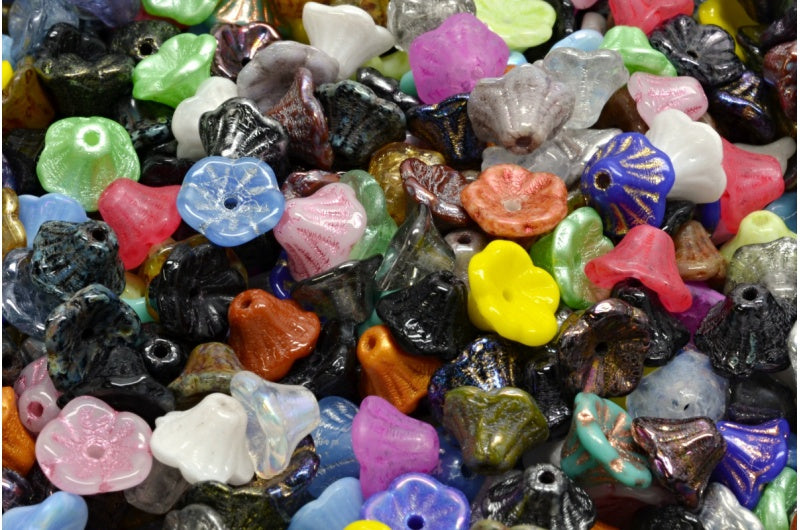 OUTLET 10 grams Sunset Flower Beads, 7 x 5 mm, 1 Mixed Colors (00001-mix), Glass, Czech Republic